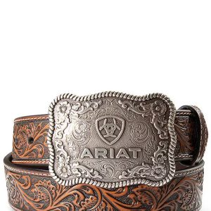 Ariat Men's Floral Embossed Brown Western Belt