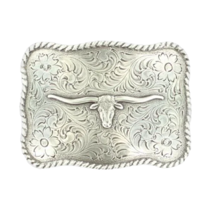Rectangle Longhorn Floral Belt Buckle