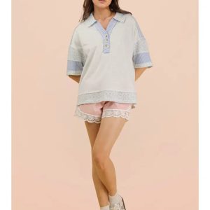 Oversized Collard Knit Top - Gray