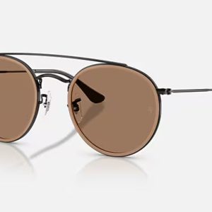 Round Double Bridge Polished Black Brown Polarized Lenses