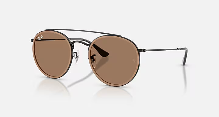 Round Double Bridge Polished Black Brown Polarized Lenses