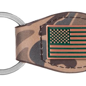 Brown Old School Camo Leather Key Fob - USA Flag Concho