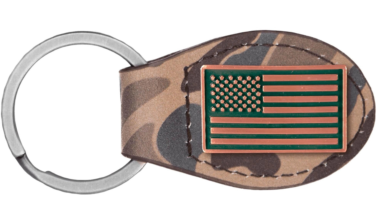 Brown Old School Camo Leather Key Fob - USA Flag Concho