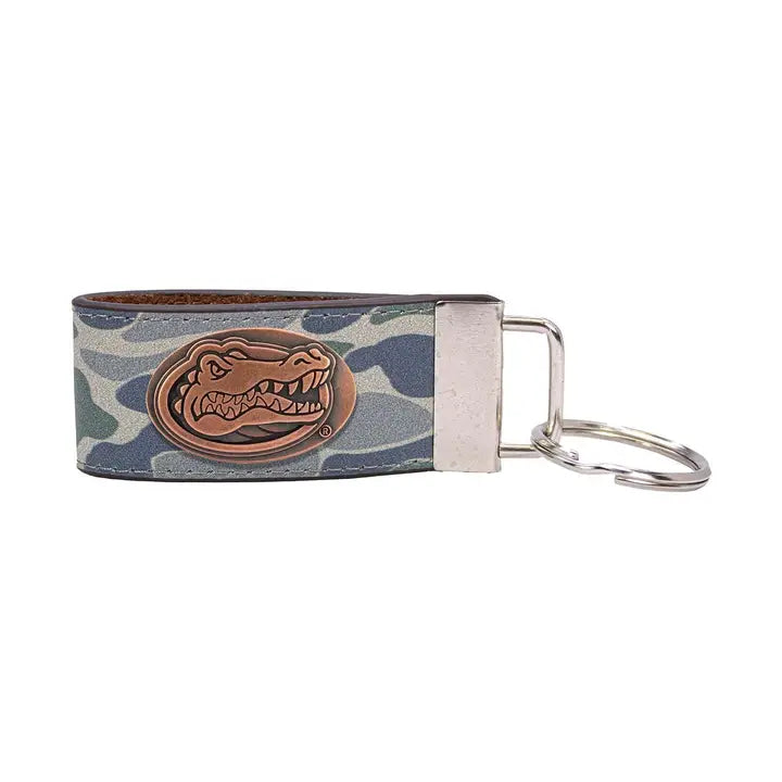 Green Old School Camo Leather Loop Key Fob - Florida Gators Concho