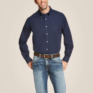 Wrinkle Free Solid Classic Fit Shirt - Navy Blue