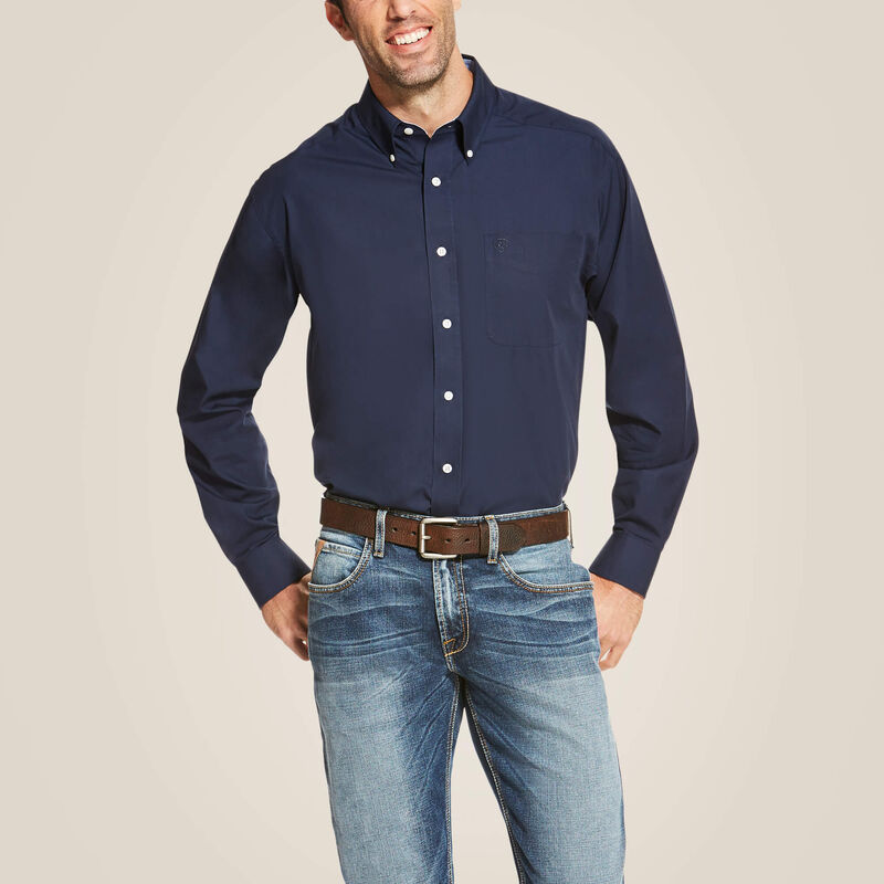 Wrinkle Free Solid Classic Fit Shirt - Navy Blue