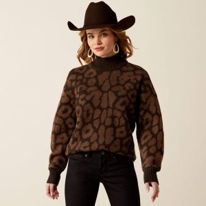 Moda Turtleneck Sweater - Mole Leopard