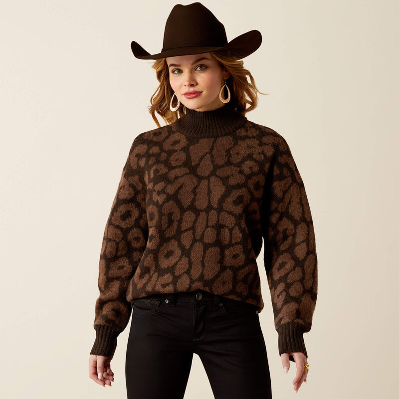 Moda Turtleneck Sweater - Mole Leopard