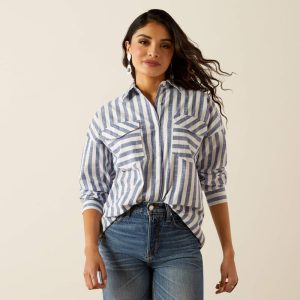 Baggy Button Up Shirt - Coastal Stripe