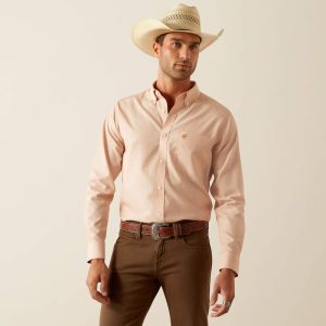 Wrinkle Free Soolid Fitted Shirt - Light Brown