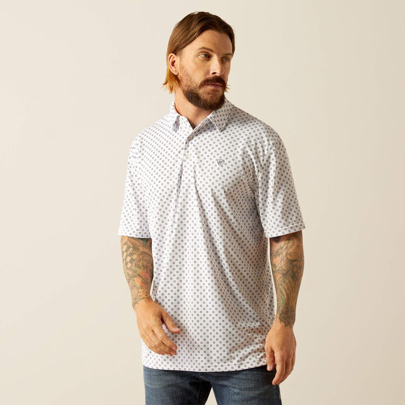All Over Print Polo - White Geo