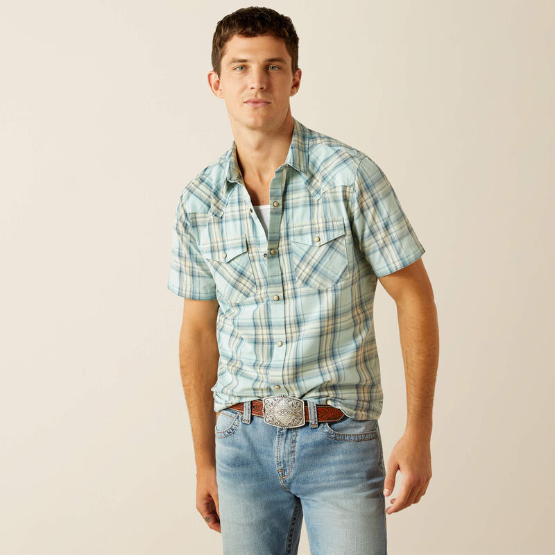Hinke Retro Retro Snap Short Sleeve Shirt - Aqua