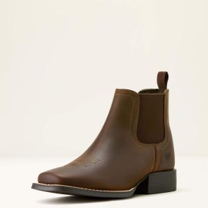 Kid's Booker Chelsea Wide Square Toe Western Boot - Distressed Brown