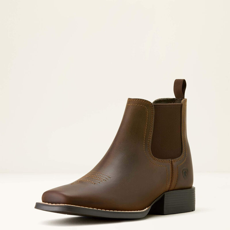 Kid's Booker Chelsea Wide Square Toe Western Boot - Distressed Brown