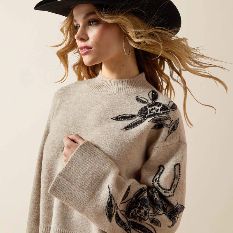 All in Embellished Sweater - Oatmeal