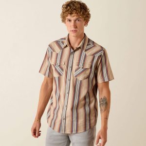Retro Haver Fitted Snap Shirt - Copper Brown Stripe
