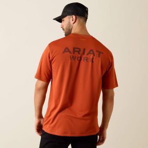 Rebar Heat Fighter Textured Logo T-Shirt - Burnt Brick