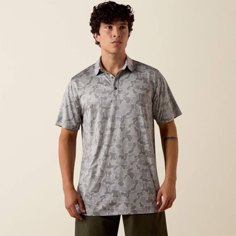 All Over Print Heathered Fitted Polo - Sky Rocket Camo Print