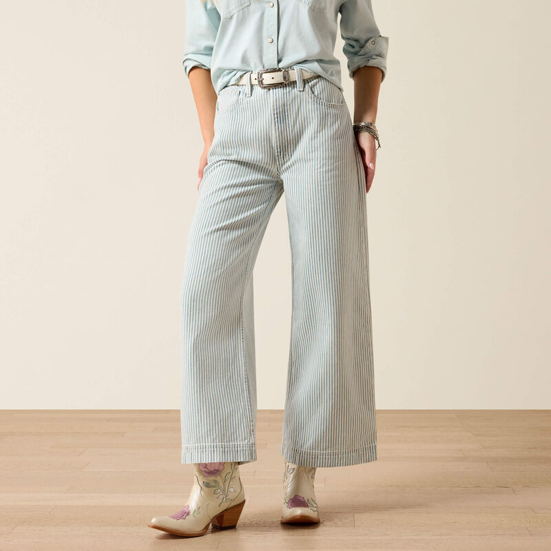 Ultra High Rise Jazmine Wide Leg Jeans - Blue White Denim Stripe