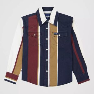 Boys Vintage Brushpopper Stripe Shirt - Navy Multi