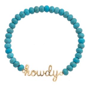 Howdy Cursive Beaded Stretch Bracelet - Turquoise