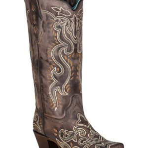 Corral Women's Brown Embroidery Western Boots - Snip Toe