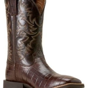 Men's Sport Crocodile Print Performance Broad Square Toe Western Boot - Chocolate