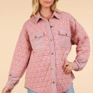 Oversized Quilted Cozy Shacket Jacket: Blush