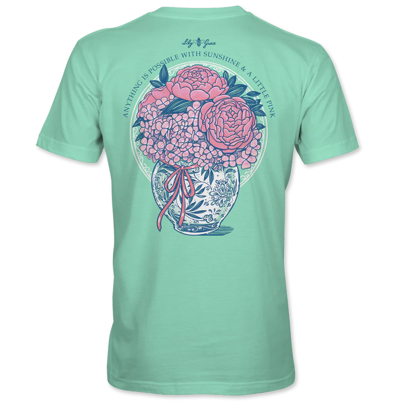 Lily Grace "Sunshine & A Little Pink" Preppy Pocket Tee – Mint