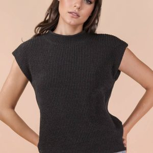 Oversized Soft Knit Sweater Vest - Black