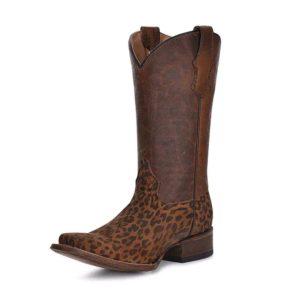 Saddle Tan Leopard Print Square Toe