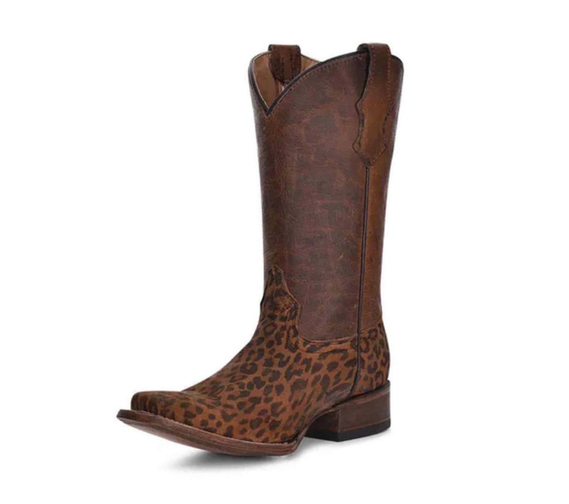 Saddle Tan Leopard Print Square Toe