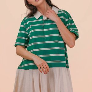 Striped Shirt Mini Dress - Green