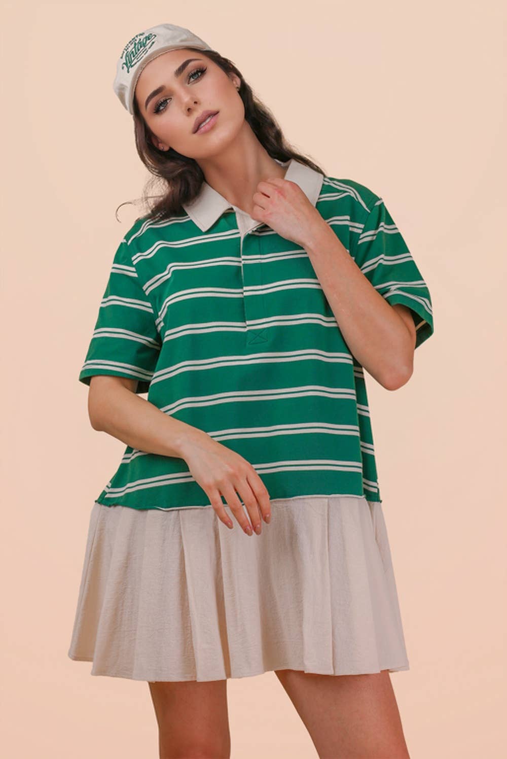 Striped Shirt Mini Dress - Green