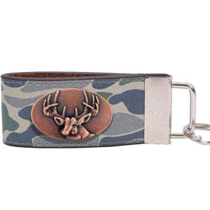 Green Old School Camo Leather Loop Key Fob - Buck Concho