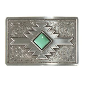 Blazin Roxx Belt Buckle Unisex Rectangle Turquoise Stone Silver