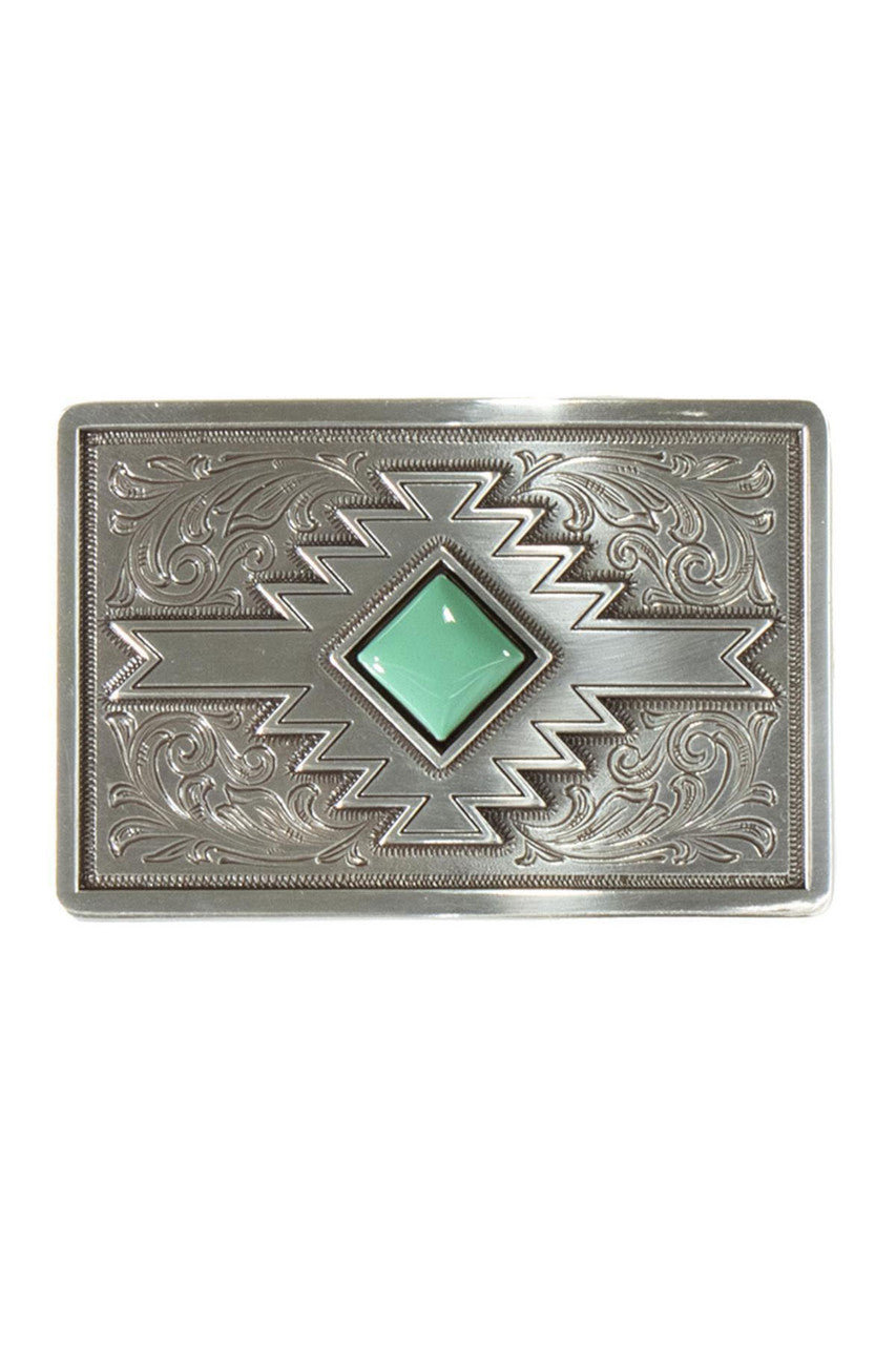 Blazin Roxx Belt Buckle Unisex Rectangle Turquoise Stone Silver