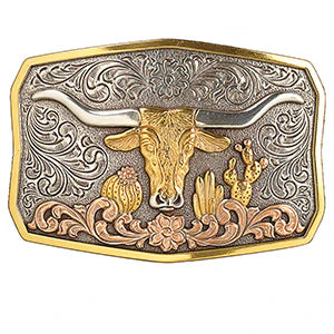 Rectangle Longhorn Cactus Belt Buckle