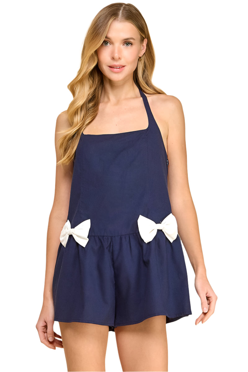 Dropped Waist Navy Poplin Romper