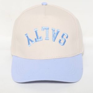SALTY Upside Down Embroidery Two Tone Baseball Caps: Light Blue