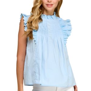 Sleeveless Ruffled Lace Top - Baby Blue
