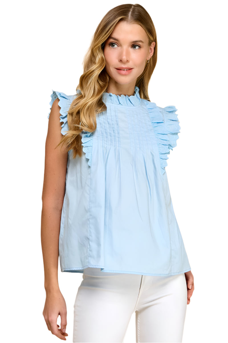 Sleeveless Ruffled Lace Top - Baby Blue
