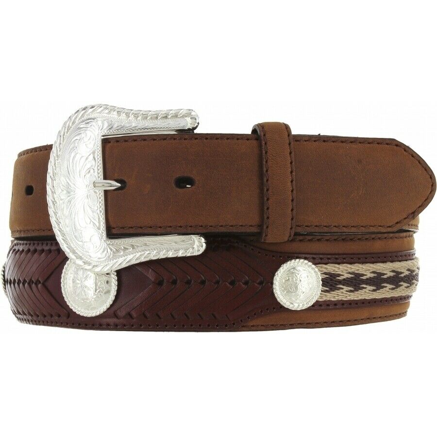 Tony Lama Men's The Duke Center Applique Brown Western Belt 7239L