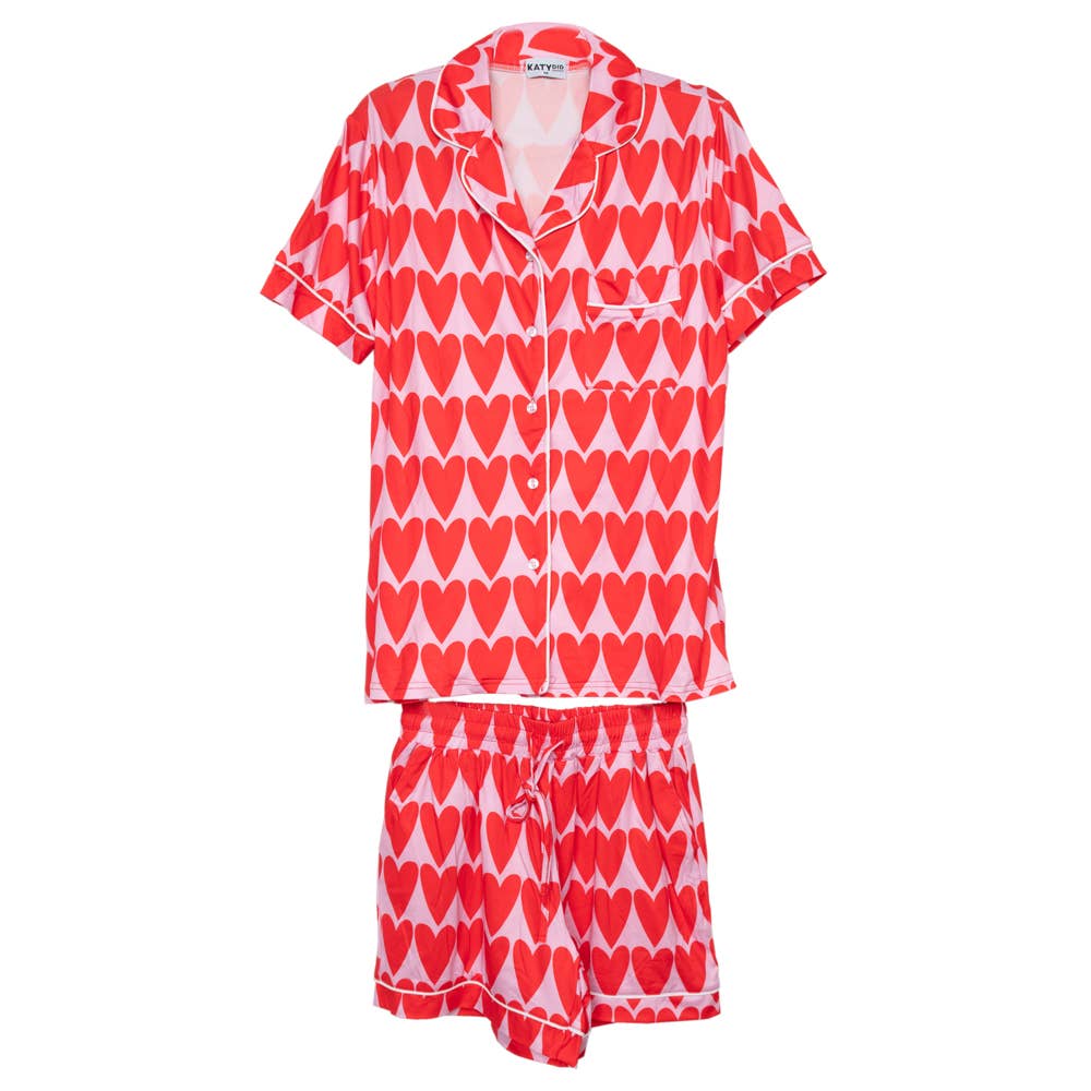 Pink and Red Hearts Pajama Set - Red