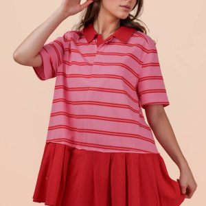 Striped Shirt Mini Dress - Pink