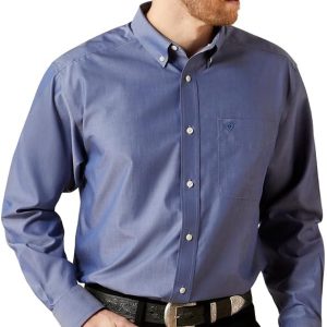 Wrinkle Free Solid Pinpoint Oxford LS Shirt - Oxford blue