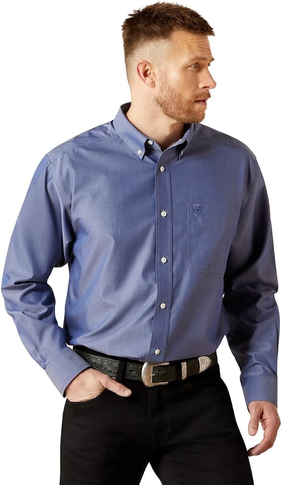 Wrinkle Free Solid Pinpoint Oxford LS Shirt - Oxford blue