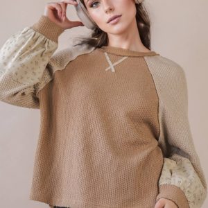 Raglan Sleeve Color Block Sweater - Mocha