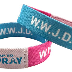Tap To Pray Wristbands - Tap W/Phone For Daily Verse/Prayer: Large / WWJD Pink / Blue