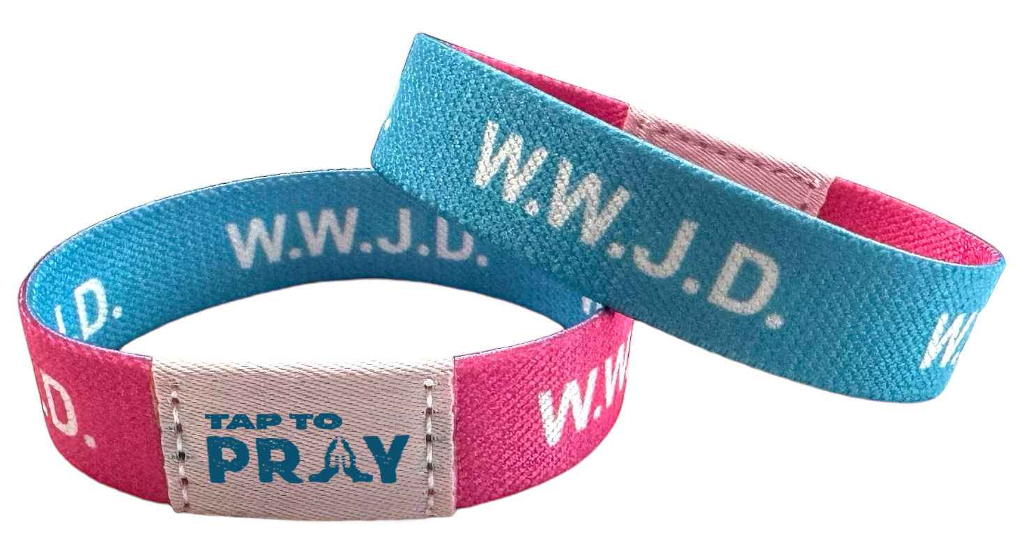 Tap To Pray Wristbands - Tap W/Phone For Daily Verse/Prayer: Large / WWJD Pink / Blue
